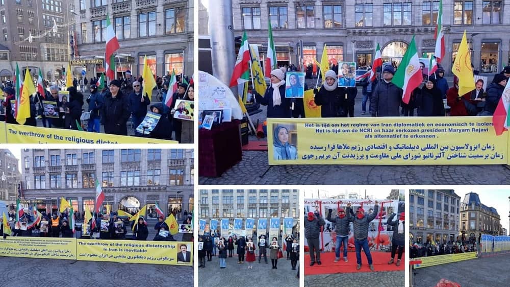 Amsterdam, the Netherlands—January 21, 2023: Freedom-loving Iranians and supporters of the People’s Mojahedin Organization of Iran (PMOI/MEK)